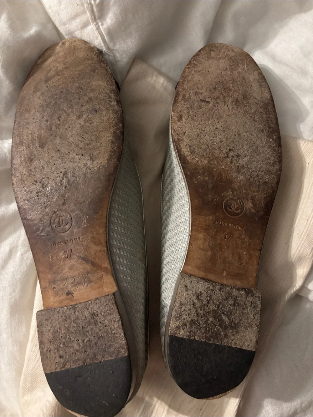 Chanel Silver and Black Ballet Flats